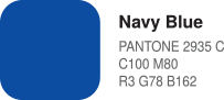 Navy Blue, PANTONE 2935 C, C100 M80, R3 G78 B162